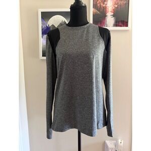 Champion Mens Gray Black Mesh Panel Long Sleeve Activewear Training Shirt L